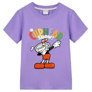 Cuphead T Shirt Cuphead Dab T-Majice za Dekleta, Otroci Srčkan Tee Majica Kratek Rokav, 100% Bombaž, Tiskanje Tshirt Fantje Poletne Obleke
