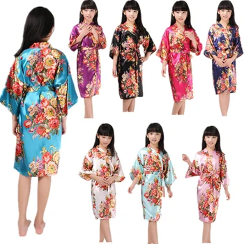 Debelo Otroci Malčka, Kopalni Plašč Dekleta Cvetlični Saten Svila Kimono Oblačilih Sleepwear Poročne Družico Cvet Dekleta Obleko Obleke