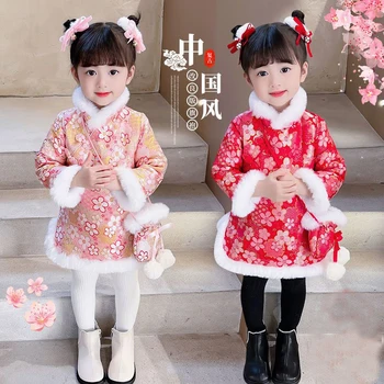 Dekle Tangzhuang Plus Bombaž Plus Debelo Hanfu Cheongsam Baby Novo Leto Oblačila Gredo Iz Kitajske-slog Krilo Otrok'sCostume Obleko