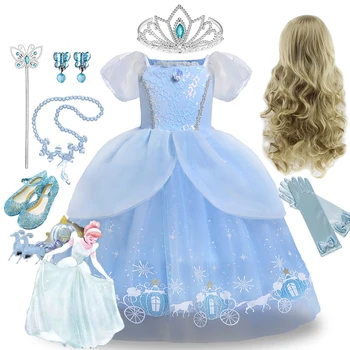 Disney Dekle Pepeljuga Princesa Obleko Deluxe Kostum Otroci Otrok, Cosplay Vestido Obleke Pustni Zabavi Halloween Božič Oblačila