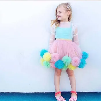 Dragi Mix Barve Žogo Oblike Ogrlicom Naguban Til Obleko Otroci Rojstni Dan Obleke Dekleta Nad Koleno Dolžina Mavrica Priložnostne Obleko