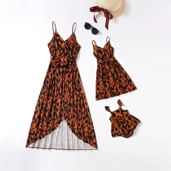 Družinski Set Leopard Mati Hči Ujemanje Obleke Tank Mama Dojenček, Mamica in Mi Obleke Obleke Ženska Moda Dekle oblačila za Dojenčke