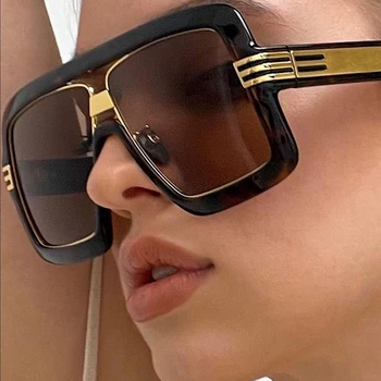 Dvojno Most Enem Kosu Ravno Sončna Očala Za Ženske Luksuzne Blagovne Znamke Prevelik Kvadratnih Sončna Očala Moški Letnik Black Gradient Odtenki