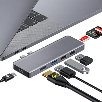 Dvojno Stojalo Dvojni USB Tip C C Tok Strele 3 Hub Razdelilnik USB 3.0 Hub Ultra HD 4K Za Macbook Pro 13