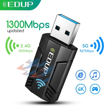 EDUP 1300Mbps Mini WiFi Adapter USB Brezžične Omrežne Kartice Dual Band 2,4 G 5G 802.11 ac Visoko Headsink Lan vmesnik Za PC Računalnik