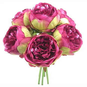 Eno Kombinirano 7pcs Velike Umetne Peony 33cmH Visoke Kakovosti Šopek Svile Cvet Kup Lažnih Cvetje za Dekoracijo Doma Hot Pink