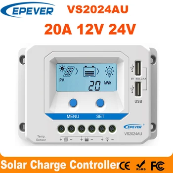 EPever VS2024AU 20A Solarni Krmilnik za Polnjenje 12V 24V Backlight LCD Dvojni USB 5V Sončne celice, Regulator Skupen Pozitiven Za Dom