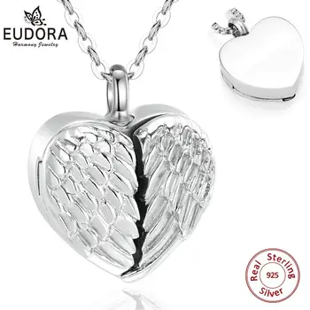 Eudora Sterling Srebro Srce Locket Srce upepelitev memorial pepel urn krilo odpre design kletka ogrlica nakit spominek CYG011