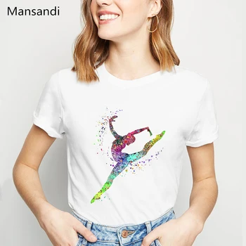 gimnastika umetnosti estetska oblačila majica s kratkimi rokavi ženske poletje vrhovi Mavrica akvarel tiskanja tshirt femme harajuku shirt ženski