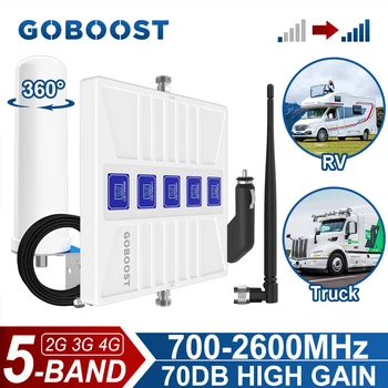 GOBOOST Mobilnega Signala Ojačevalnika Za RV/Tovornjak 2G 3G 4G Pet Band Booster 70dB 700-2600MHz Omrežni Vmesnik Z Anteno Kit