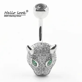 HelloLook 925 Sterling Srebrni Trebuh Gumb Ring Crystal Leopard Popka Piercing Trebuh Obroči Pin Body Piercing Nakit