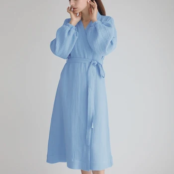 Hiloc Luč Rokavi Dolgo Haljo Bombaž Sleepwear Žensk Kimono Sashes Elegantno kopalni plašč Ženski Spavaćica 2022 Obleke Ženske Obleke