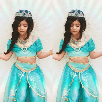 Indijski Princesa Obleko Aladdin Jasmina Cosplay Dojenček Fant Dekle Fancy Stranka Obleko Gor Kostum Določa Cosplay Kostum Stranka Obleke, 4-8Y