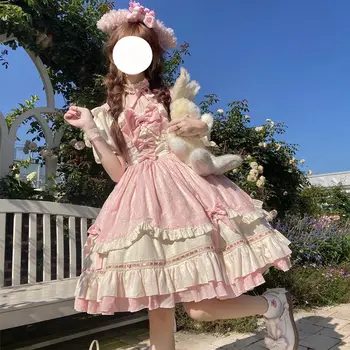 Japonski Viktorijanski Sweet Lolita Princess Oblačenja Žensk Elegantno Kratek Rokav OP Stranka Obleko Dnevni Obleke Dekleta Sladko Vestidos