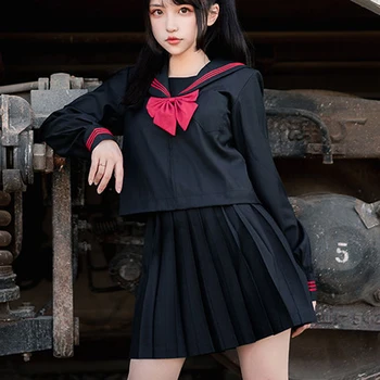 Japonski Šolskih Uniformah S-2xl Študent JK Enotno Črno Rdeče Mornar Obleko Dekle Sexy Seifuku Mornar Bluzo Nabrano Krilo Set