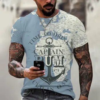 Kapetan Ocean Sidro Vzorec Prevelik T Shirt Za Moške 3D Tiskanih Navtični Slog T-shirt Poletje Trendy Kratek Rokav Ulica Tees