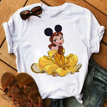 Kawaii Disney Mickey Ušesa Princesa Majica s kratkimi rokavi Ženske Risanke sneguljčica Grafični Tees Grunge Unisex Harajuku T-shirt Ženski