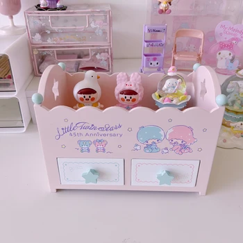 Kawaii Littletwinstars Jaslice Obliko Namizje Leseni Nakit Polje Sanrioed Anime Dekle Srce Srčkan Kozmetični Škatla Za Shranjevanje Dekle Darilo