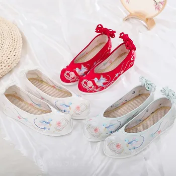 Kitajski Tradicionalni Čevlji za Ženske Platno Ravno Čevlji Vezenje Hanfu Ženski Čevlji Kitajskem Slogu Orientalski Poročni Čevlji