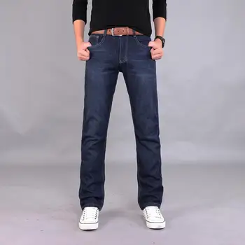 Klasičen Moški Priložnostne Mid-Vzpon Naravnost Denim Jeans Dolge Hlače, Udobno Hlače Oversize pantalon homme джинсы для мужчин 2021