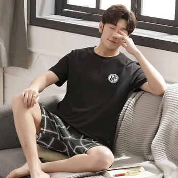 Korejski Moda Homewear 2 Kos Set za Moške Bombažno Pižamo Nastavite Človek More Domov, Oblačila, Moški Spi Vrhovi pyjama Hlače