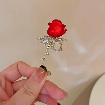 Korejski Nosorogovo Rose Cvet Broška Kovinskih Kristalov Emajl broške Stranka Priložnostne Broške Modni Nakit za Ženske Dodatki
