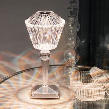 LED Kristalno namizne Svetilke Dotik Lotus Diamond Tabela Svetlobe Postelji Vzdušje Lučka, ki Živijo Jedilnico Soba Dekor za ponovno Polnjenje Noč Svetlobe