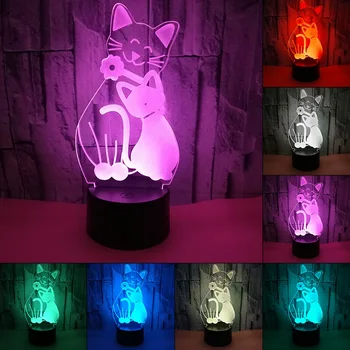 Lep Maček 3D LED Nočna Lučka S 7 Barv Svetlobe Za Dom Dekoracija Žarnice Neverjetno Vizualizacija Optično Iluzijo 3D namizne Svetilke