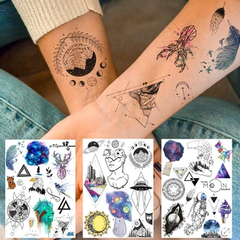 Lep Vesolje Ponaredek Začasne Tetovaže Za Ženske Dekle Otrok Galaxy Star Tattoo Nalepke Geometrijske Nepremočljiva Telo Roke Tattoo