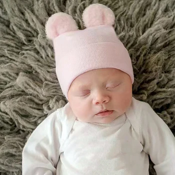 Lepe Risanke Medved Uho Newborn Baby Klobuk Pozimi Mehke Tople Pletene Fant Dekle Klobuki Kapa Barva Skp Bonnet Fotografiranje Novorojenčka