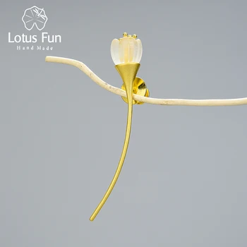 Lotus Zabavna Resnična 925 Sterling Srebro, Naravni Kristal, Ročno Oblikovalec Fine Nakit šmarnica Cvet Broške za Ženske