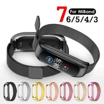 Luksuzni Milan Magnetni Kovinski Trak Za Mi Band7 6 5 3 4 Manšeta Watchband Zamenjava Pasu Za Xiaomi Mi Pasu 5 3 4 Miband 7 5