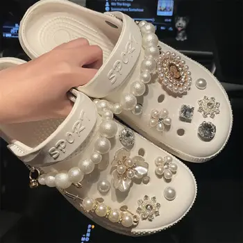 Luksuzni Pearl Diamond Croc Čare Oblikovalec DIY Pearl Verige Čevlji Decaration Čar za Croc JIBS Maši Otroci Fante, Ženske, Dekleta Darila