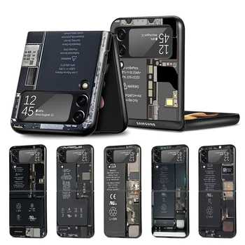 Matično ploščo Vezje Primeru Telefon za Samsung Galaxy Ž medije flip4 Flip3 5G Black Coque Ž Flip 3 Trdi PC Luksuzni Kritje Zflip3 Funda