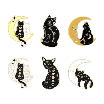 Mačka luna emajl pin Moon phase čarovnik mačka broška Vrečko dekoracijo značko Darilo za prijatelje