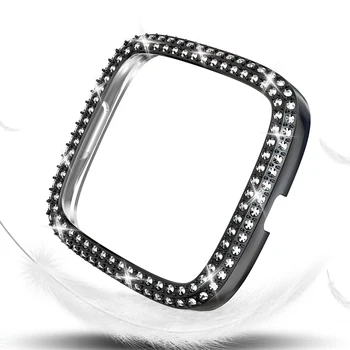 Moda Dveh Vrstic Diamond PC Pokrov za Fitbit Občutek Obratno 3 2 1/Lite Watch Primeru Versa3 Odbijača Ženske Bling Zaščitnik Okvir