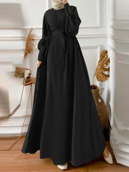Moda Muslimansko Obleko Ženske Sundress ZANZEA Puff Rokav Priložnostne Obleko Ženski Maxi Vestidos Obavijen turško Haljo Islam Oblačila