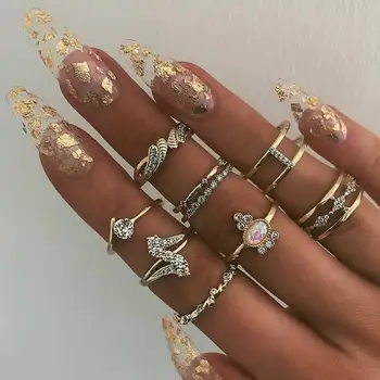 Moda večplastnega Prst Prstan iz Za Ženske 2022 Trendy Kristalni Kamen Geometrijske Členek Obroči Dekleta svate Nakit