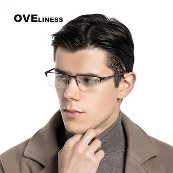 Moda za moške očala okvirji Kvadratnih Optičnih Očal Okvir Moških Kratkovidnost Recept očala moški Pol Kovinski očala Očala