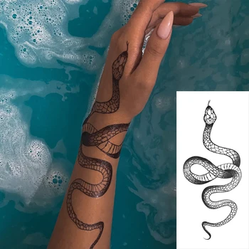 Moda Začasni Tattoo Nalepke za Ženske, Moške Črna Kača Nepremočljiva Ponaredek Tatoo Pasu Telo Roko Temna Kača Tattoo Velika Velikost