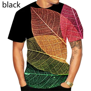 Moške Poletne Ustvarjalne Moda Krog Vratu T-shirt Kratek Rokav 3D Tiskanih Listov T-shirt