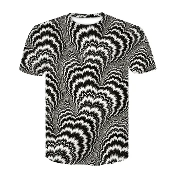 Moški Poletje Moda Pisane 3D Tiskanje Tshirt Ustvarjalne Psihedelični Vrhovi Majica Optične Iluzije, Črno-Bela Grafični T-shirt