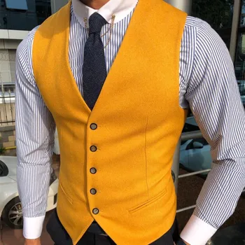 Moški Waistcoat Tweed Mešanica Volne, Obleko Telovnik Prilagojene Ovratnik Obleko Majice