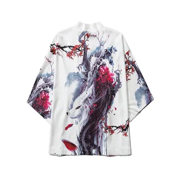 Moški Ženske Bele Kimonos Kimono Kimono Jopico Cosplay Mens Yukata Ženskih Poletnih Priložnostne Plaži Majica Bluzo V2022