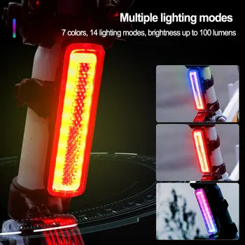 Multi-barvni RGB Izposoja Zadnje Luči Polnjenje po vmesniku USB 14-način Luč MTB Noč Jahanje COB LED Opozorilo Kolo Lučka