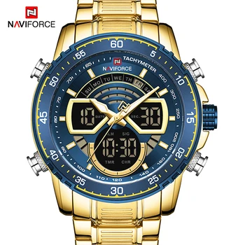 NAVIFORCE Luxury Gold Ure Moških Dual Display Vojaški Šport ročno uro Quartz Digitalna Watch Vodotesna Ura Relogio Masculino