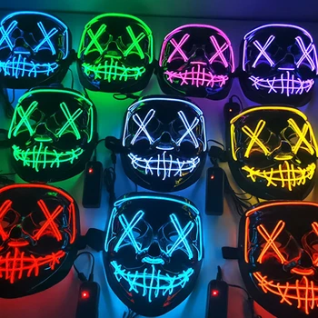 Neon LED Stranka Masko Holloween Grozo Strašljivo Masko osvetljeni sveti Masko Maškarada Cosplay Svetlobna Maske Sijaj V temi
