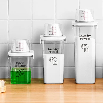 Nepredušni Laundry Detergent v Prahu Škatla za Shranjevanje Jasno, pralni Prašek Posode Z Merilno Pokal Večnamenski Plastični Žitnih Jar