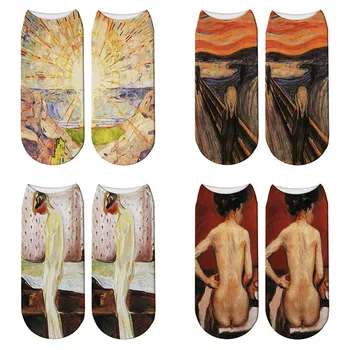 Nova 3D Tiskanja Umetnosti Oljna slika, Edvard Munch Nogavice Sonce Krik Ženske Gleženj Nogavice Slavni slika Meias Calcetines Mujer