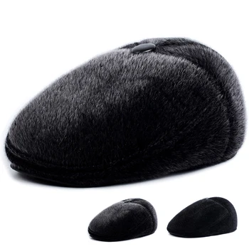 Nova moda za moške berets debele toplo kapo uho imitacije mink lase baretka pozimi toplo uho skp oče klobuk